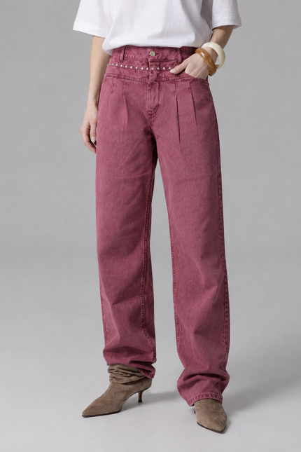 JEANS BARREL A VITA ALTA CON BORCHIE