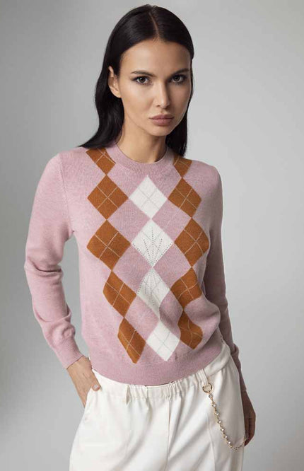 MAGLIA STILE POLO CON INTARSIO ROMBI E CRISTALLI