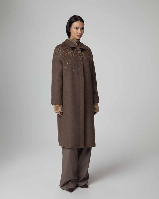 CAPPOTTO SARTORIALE DONNA IN MISTO LANA CON CRISTALLI