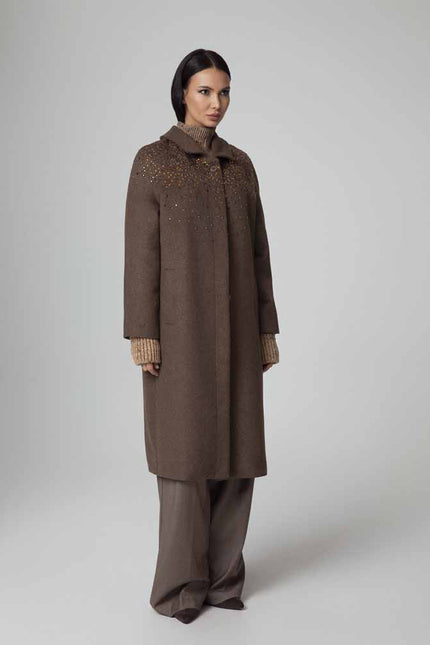 CAPPOTTO SARTORIALE DONNA IN MISTO LANA CON CRISTALLI