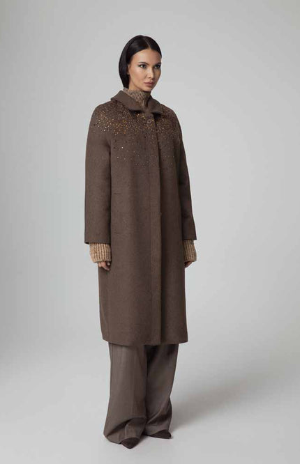 CAPPOTTO SARTORIALE DONNA IN MISTO LANA CON CRISTALLI