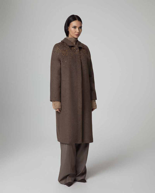 CAPPOTTO SARTORIALE DONNA IN MISTO LANA CON CRISTALLI