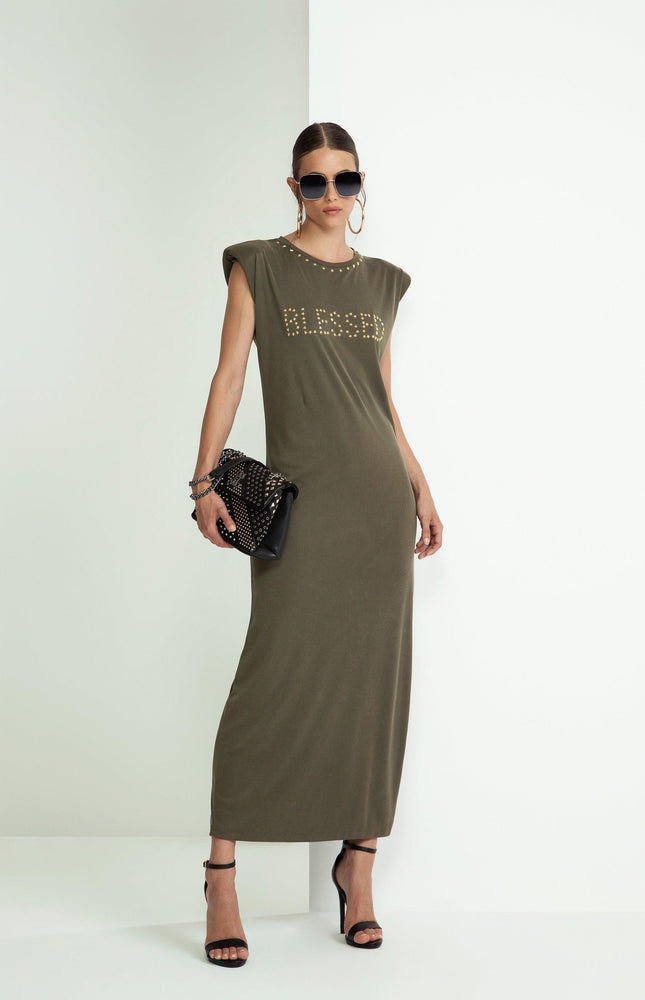 ABITO LUNGO A COSTE IN COTONE MODAL E APPLICAZIONE BORCHIE A STELLA BLESSED