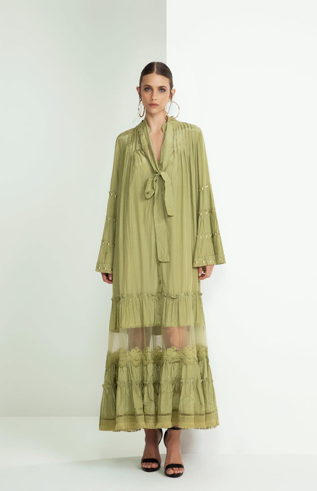 ABITO MIDI CHEMISIER CON DETTAGLI IN PIZZO E FIOCCO