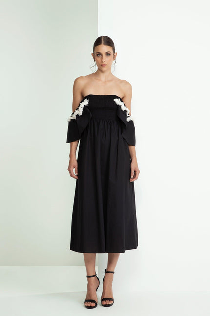 ABITO MIDI  COTONE INSERTO FRANGIA