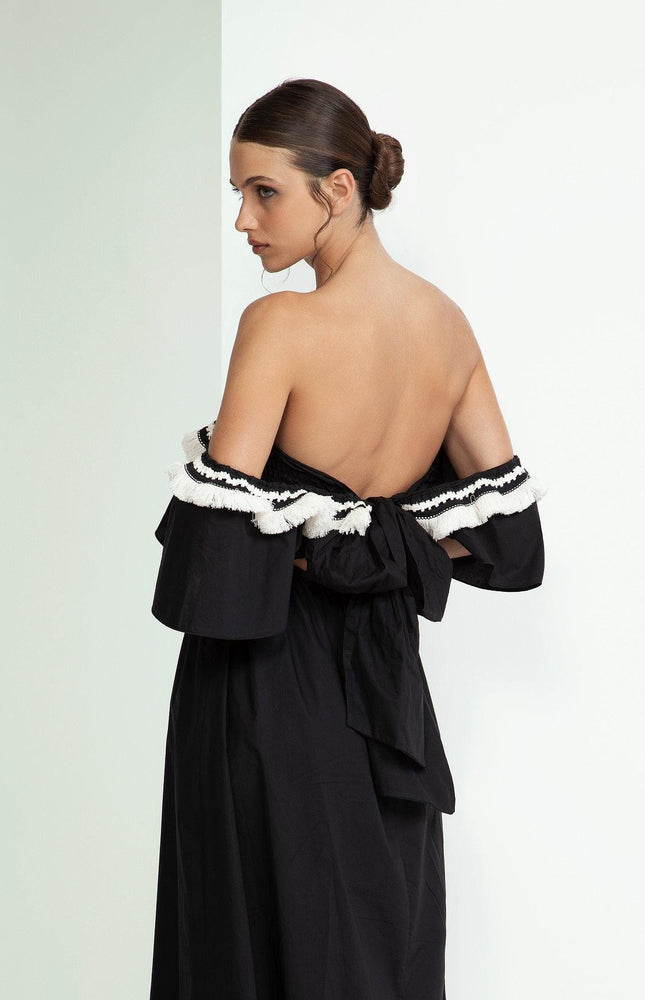 ABITO MIDI  COTONE INSERTO FRANGIA