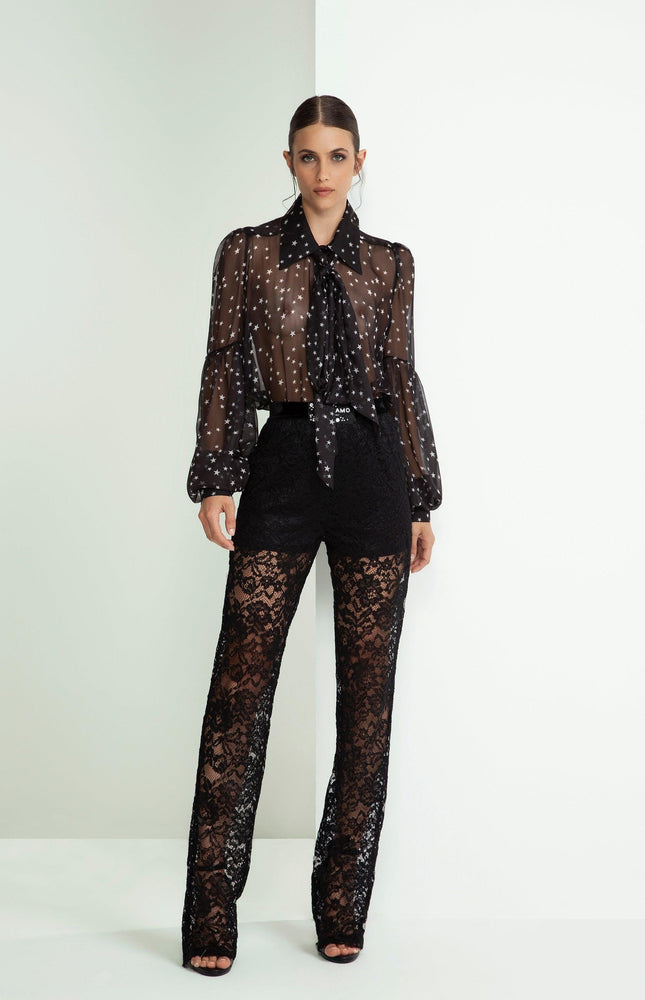 PANTALONE STILE PIGIAMA ICONIC IN PIZZO E COULOTTE