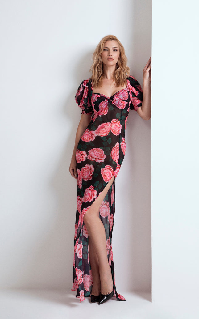 LONG DRESS WITH SWEETHEART NECKLINE AND SPLIT 