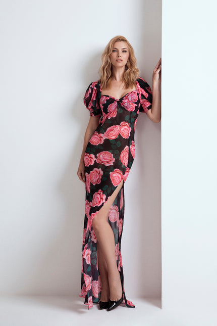 LONG DRESS WITH SWEETHEART NECKLINE AND SPLIT 