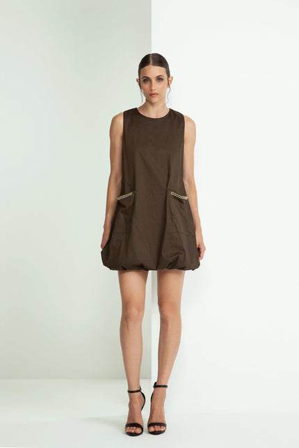 ABITO MANICATO CORTO GONNA A PALLONCINO CON BORCHIE PICCOLE ORO