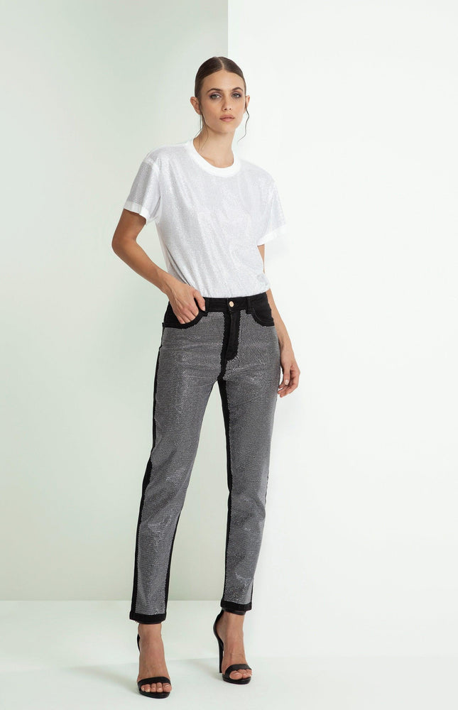 T‐SHIRT SMANICATA IN COTONE FULL STRASS