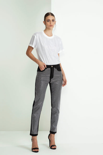 T‐SHIRT SMANICATA IN COTONE FULL STRASS