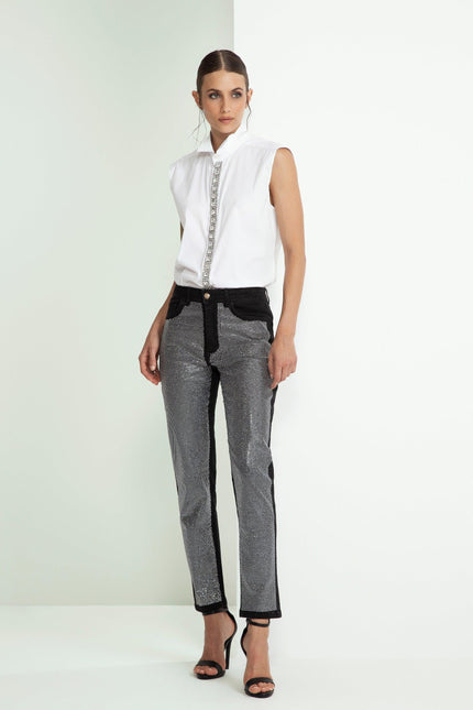 DENIM SKINNY FULL STRASS CON TASCHE