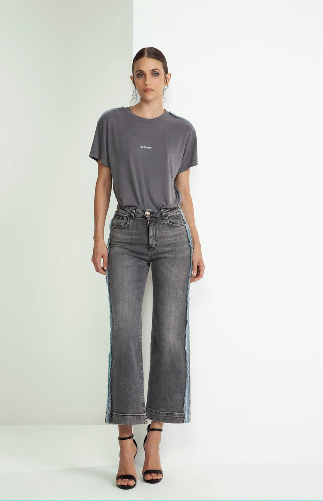 T‐SHIRT SMANICATA INSERTI JEANS E STRASS COTONE MODAL