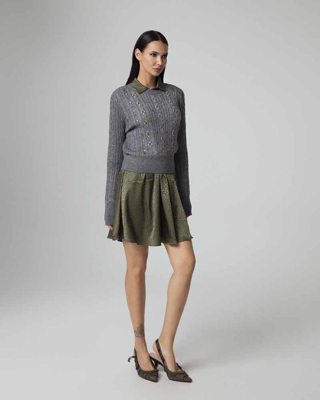 MAGLIA GIROCOLLO A TRECCIA CON STRASS