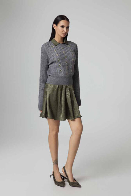 MAGLIA GIROCOLLO A TRECCIA CON STRASS