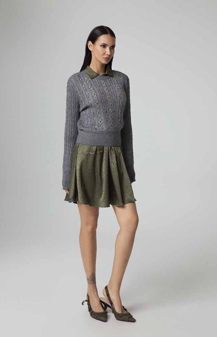 MAGLIA GIROCOLLO A TRECCIA CON STRASS