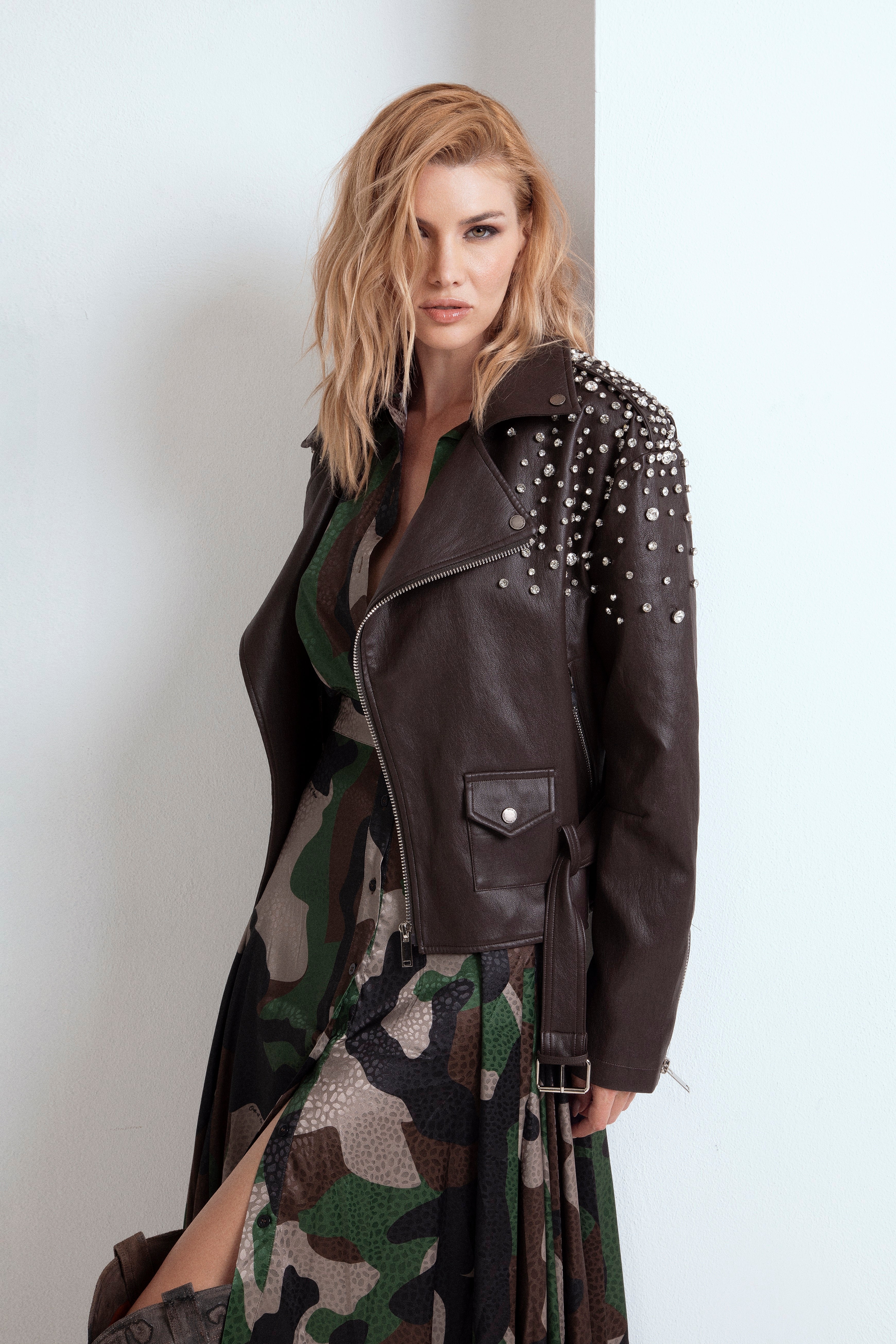 BIKER ICON PREZIOSO ECOPELLE CON CRISTALLI RICAMATI