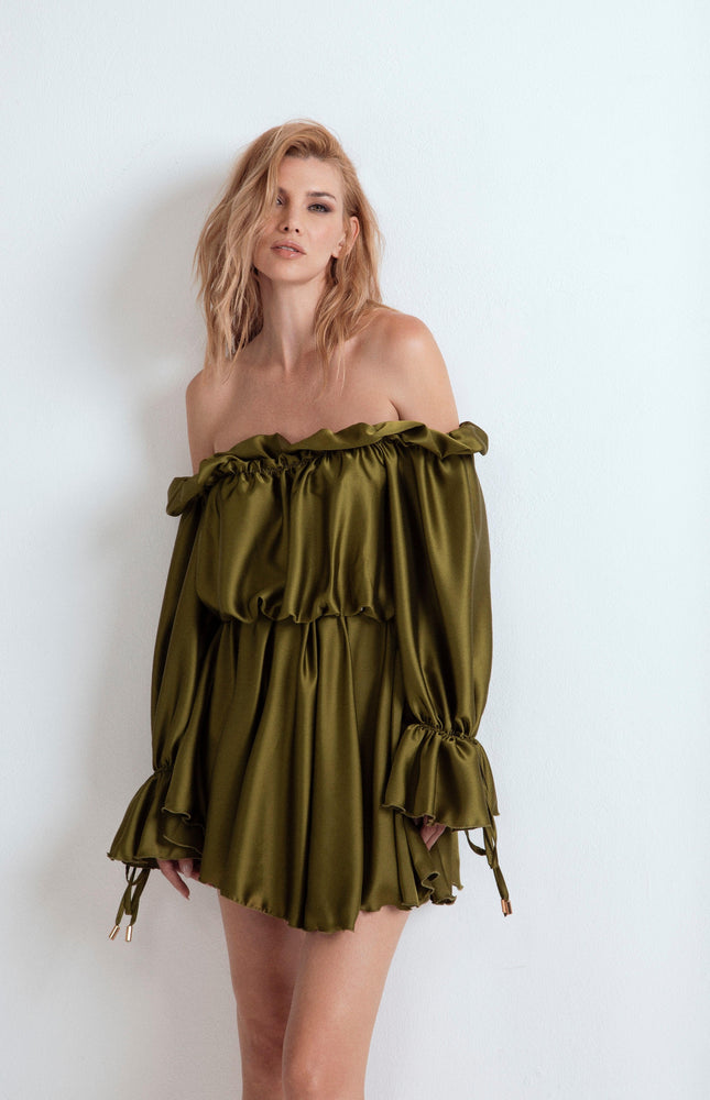 SHORT VISCOSE LUDO DRESS WITH RUFFLES