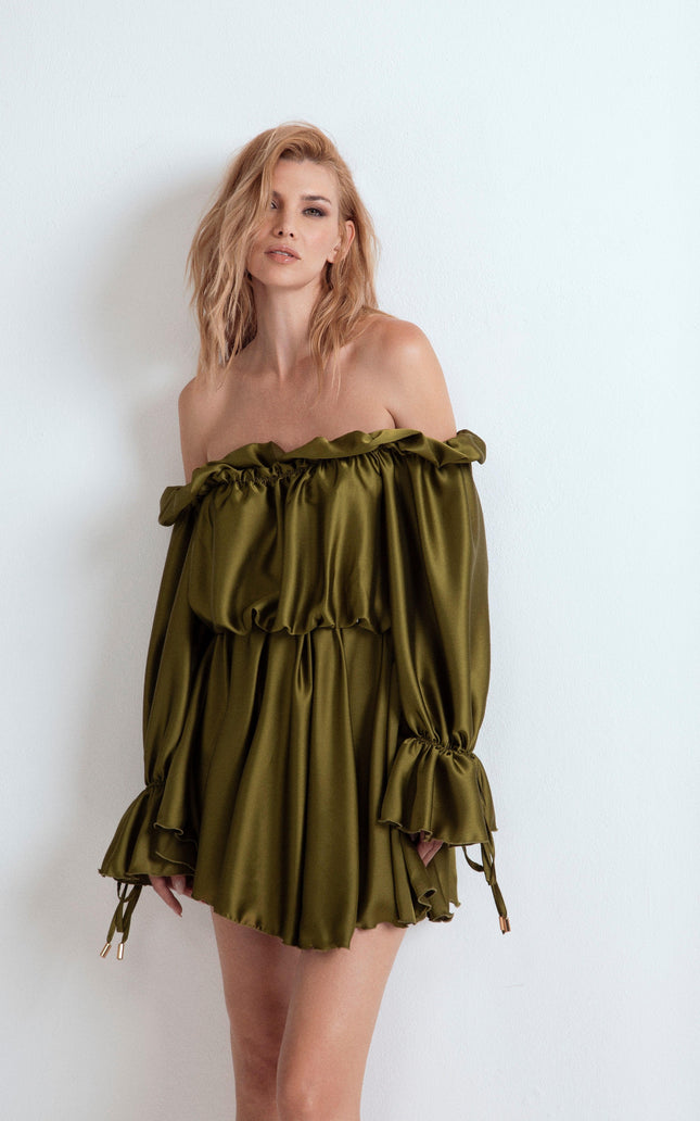 SHORT VISCOSE LUDO DRESS WITH RUFFLES