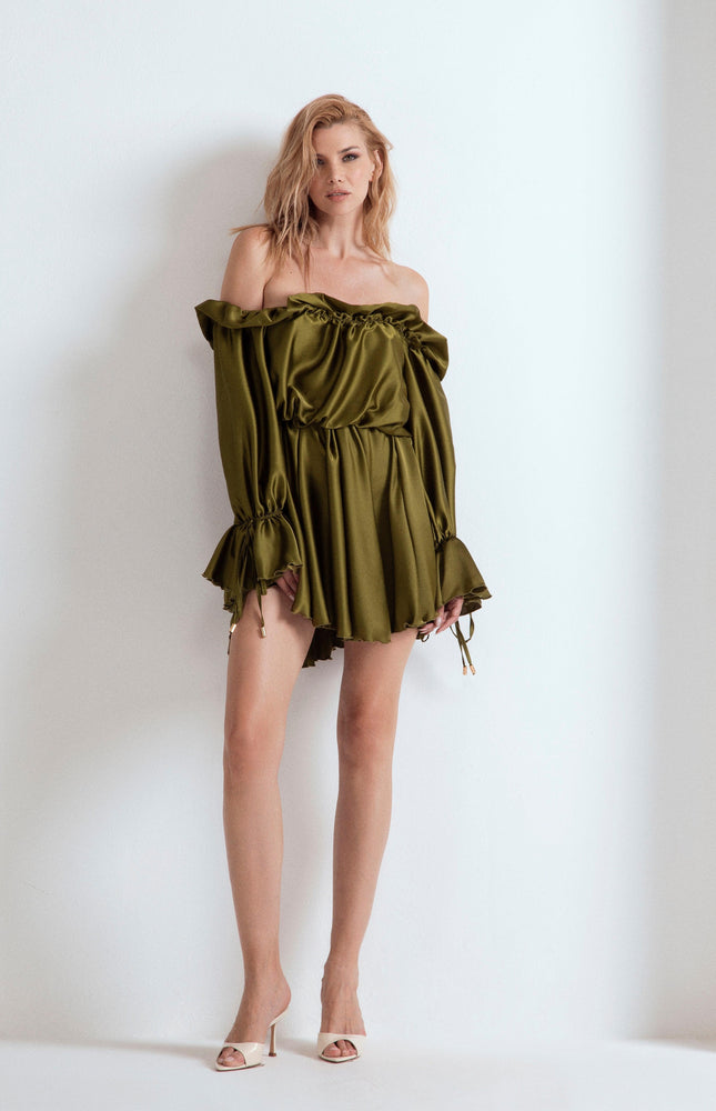 SHORT VISCOSE LUDO DRESS WITH RUFFLES