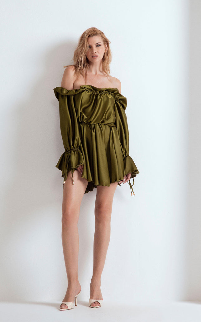 SHORT VISCOSE LUDO DRESS WITH RUFFLES