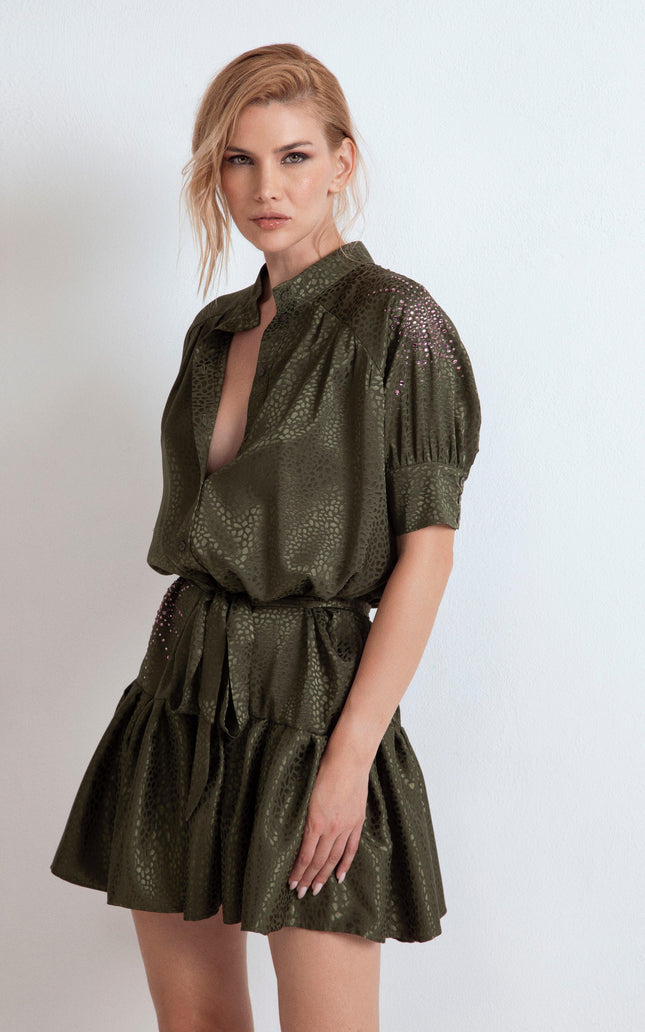 ICONIC SHORT OVERSIZED DRESS WITH PINK RHINESTONE