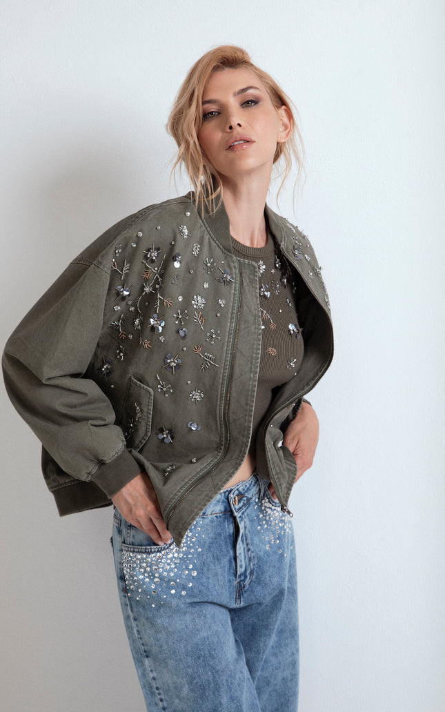 BOMBER IN COTONE RICAMATO A MANO