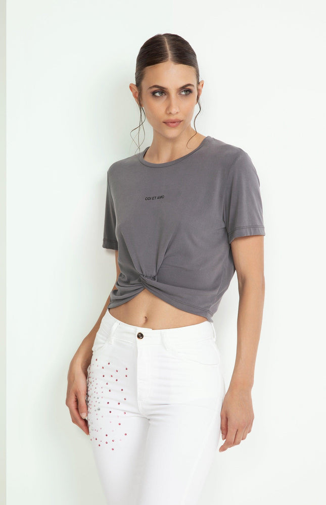 T‐SHIRT CORTA SMANICATA COTONE E MODAL CON NODO