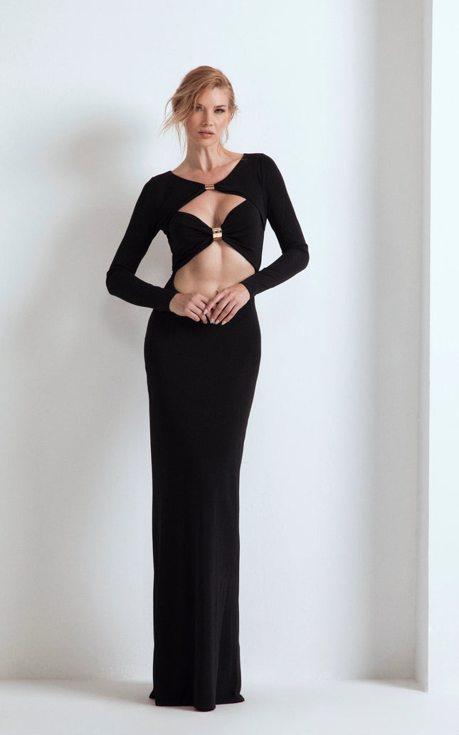CUT-OUT EVENING DRESS WITH JEWEL DETAIL