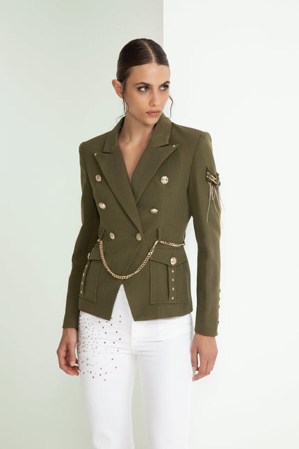 BLAZER ICONIC SLIM FIT DOPPIOPETTO CON BOTTONI ORO E CATENA