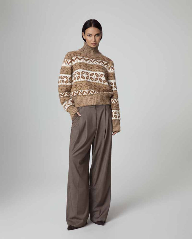 MAGLIONE A COLLO ALTO CON INTARSIO