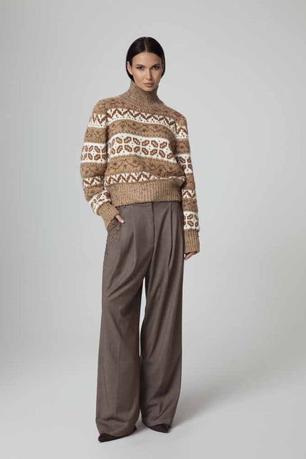 MAGLIONE A COLLO ALTO CON INTARSIO