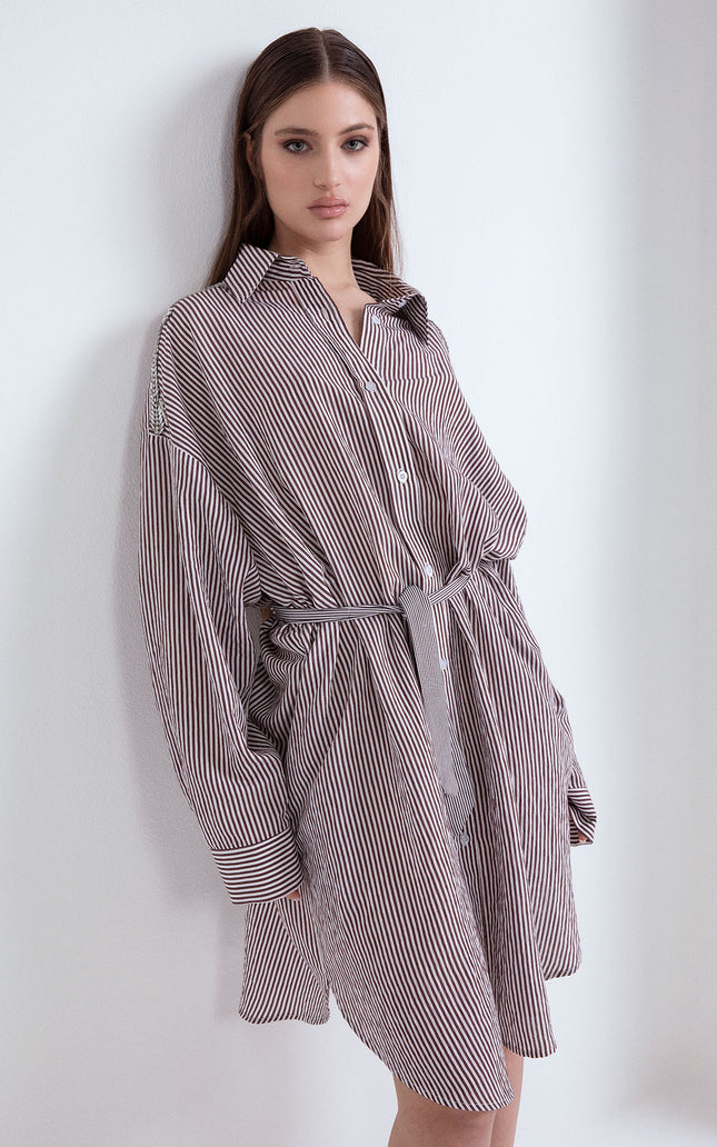 SHIRT DRESS WITH JEWELED SHOULDER APPLIQUÉ