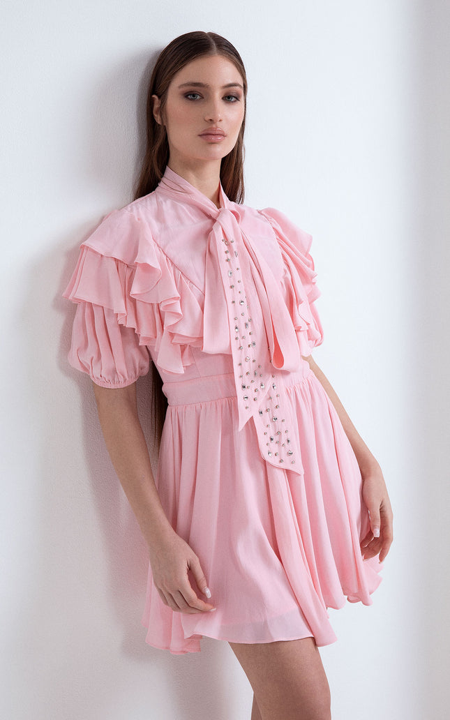 SHORT DOLL DRESS WITH SHORT SLEEVES AND BOW