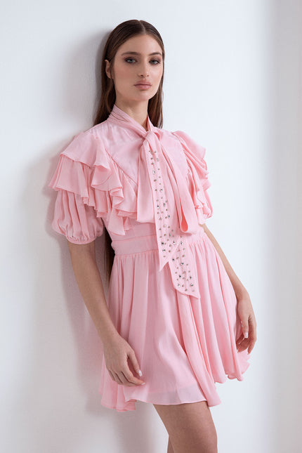 SHORT DOLL DRESS WITH SHORT SLEEVES AND BOW