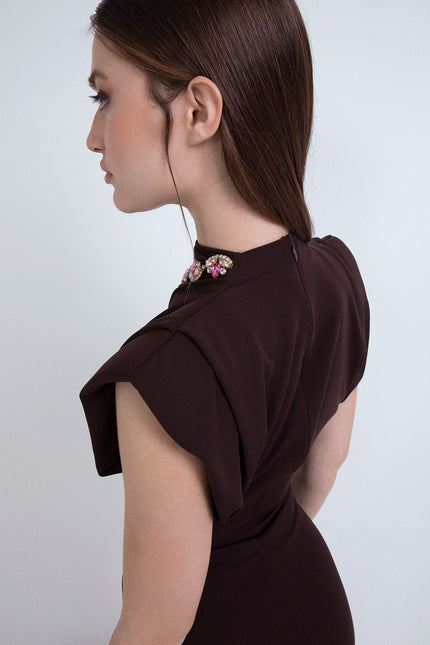 LONG SHEATH DRESS WITH JEWEL EMBROIDERY