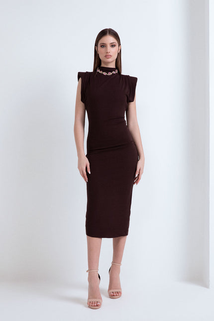 LONG SHEATH DRESS WITH JEWEL EMBROIDERY