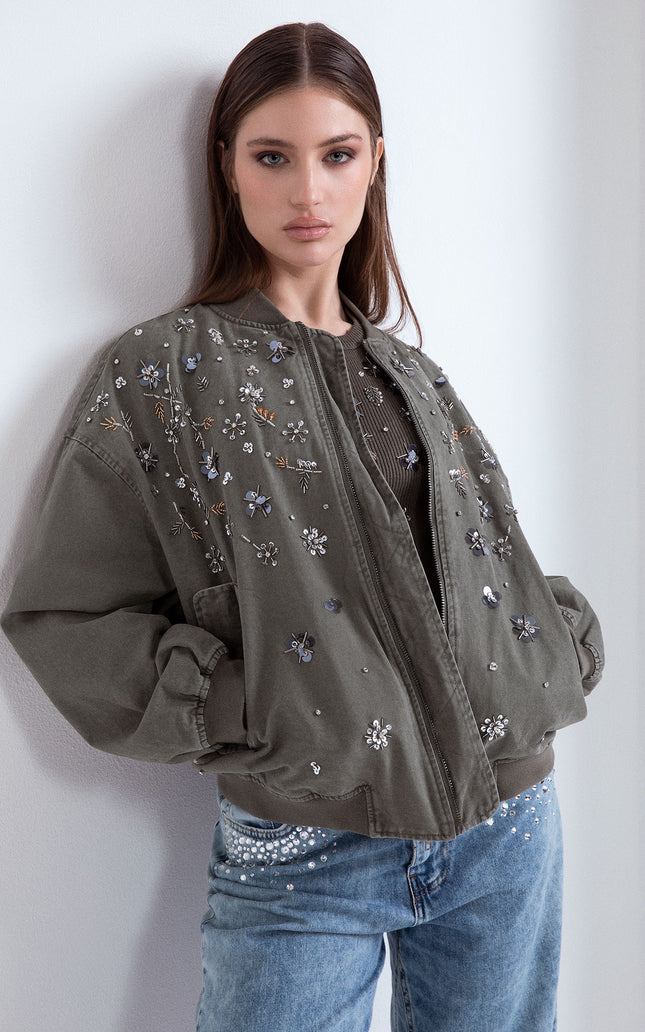 BOMBER IN COTONE RICAMATO A MANO