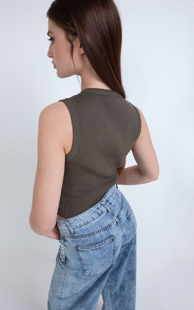 CROPPED RIBBED TANK TOP WITH HAND-EMBROIDERED SEQUINS