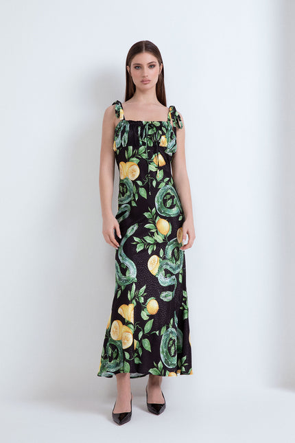 LONG DRESS WITH BOWS ON THE SHOULDER