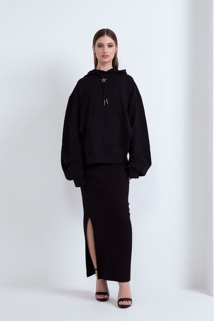 LONG RIBBED DRESS WITH FLAT STUDS 