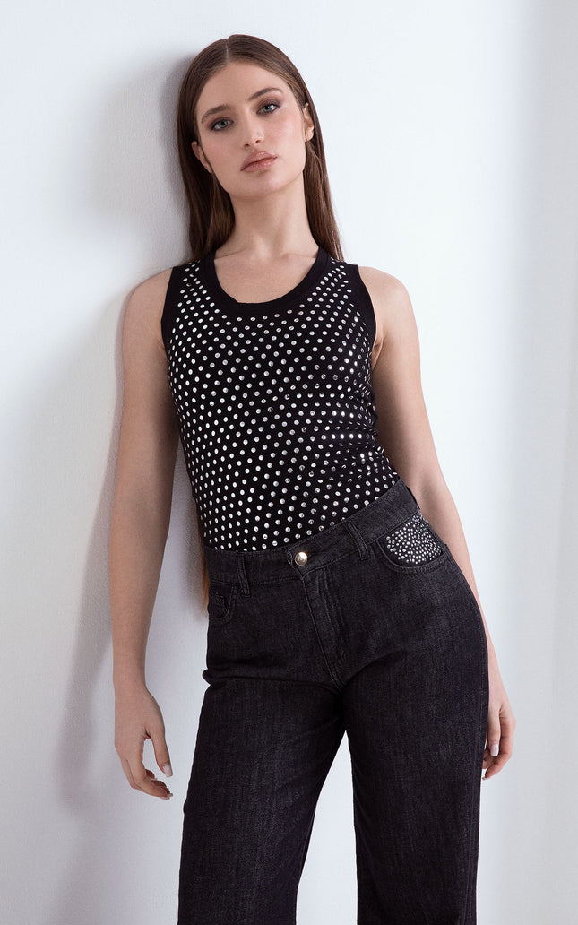 IBIZA NORMAL FIT COTTON TANK TOP WITH STUDS 