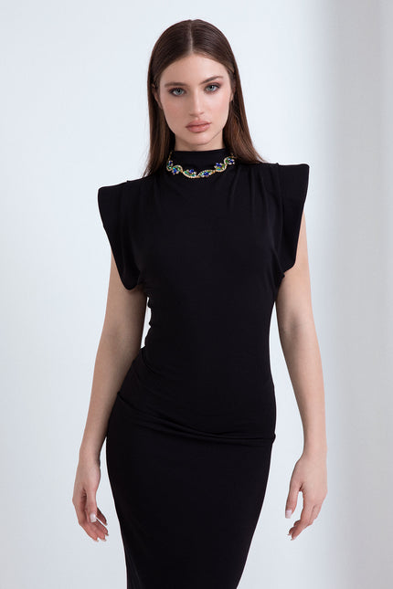 LONG SHEATH DRESS WITH JEWEL EMBROIDERY