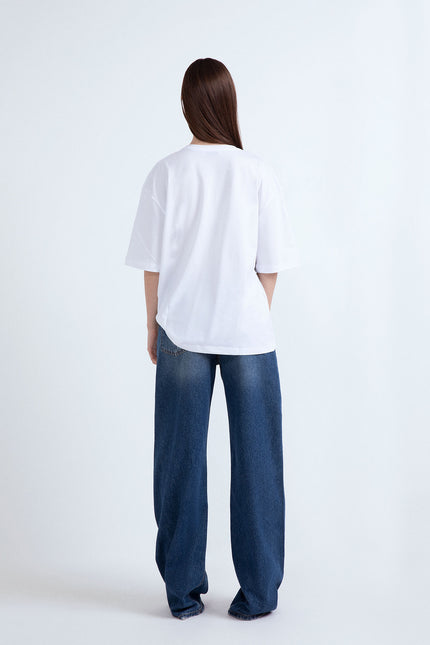 T-shirt Paris Elisabeth gialla in cotone con applicazione di pietre gioiello sul girocollo - ODI ET AMO.