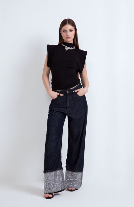 RHINESTONE CUFF JEANS