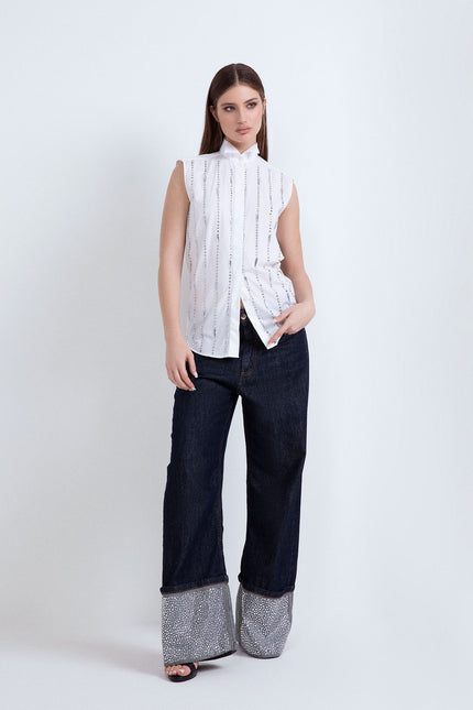 SLEEVELESS JEWEL SHIRT WITH CRYSTAL APPLICATION 