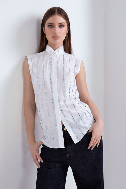 SLEEVELESS JEWEL SHIRT WITH CRYSTAL APPLICATION 