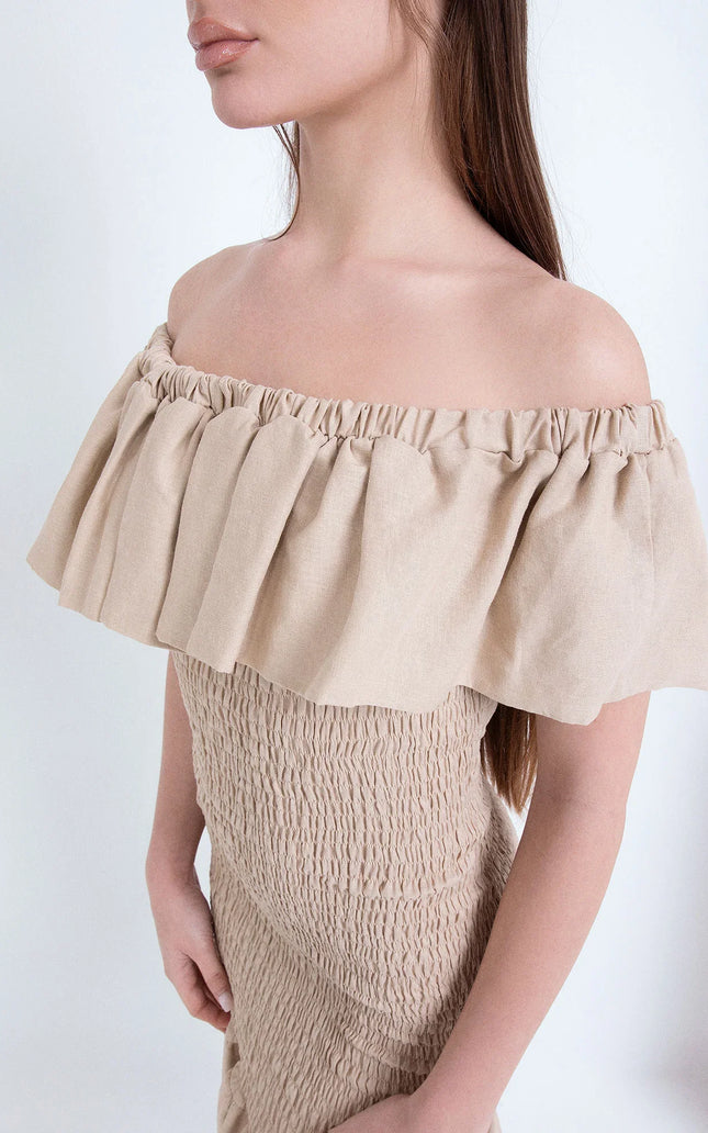 SHORT LINEN DRESS WITH TUXEDO STITCH