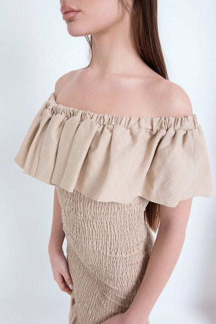 SHORT LINEN DRESS WITH TUXEDO STITCH